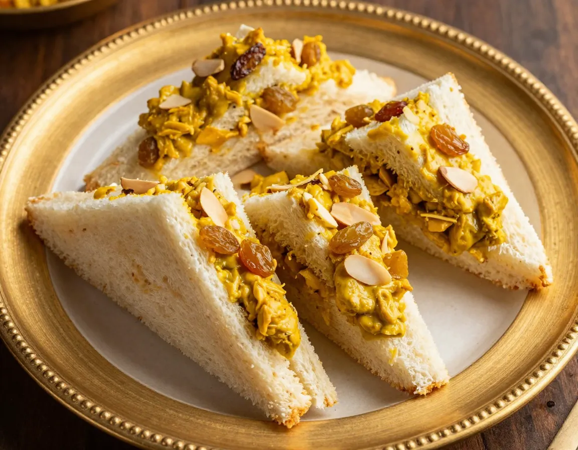 Coronation chicken curry salad tea sandwich triangle