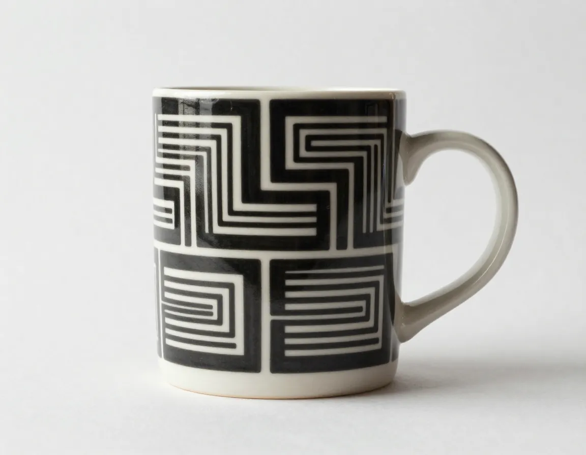Geometric pattern ceramic mug with clean lines and angular design