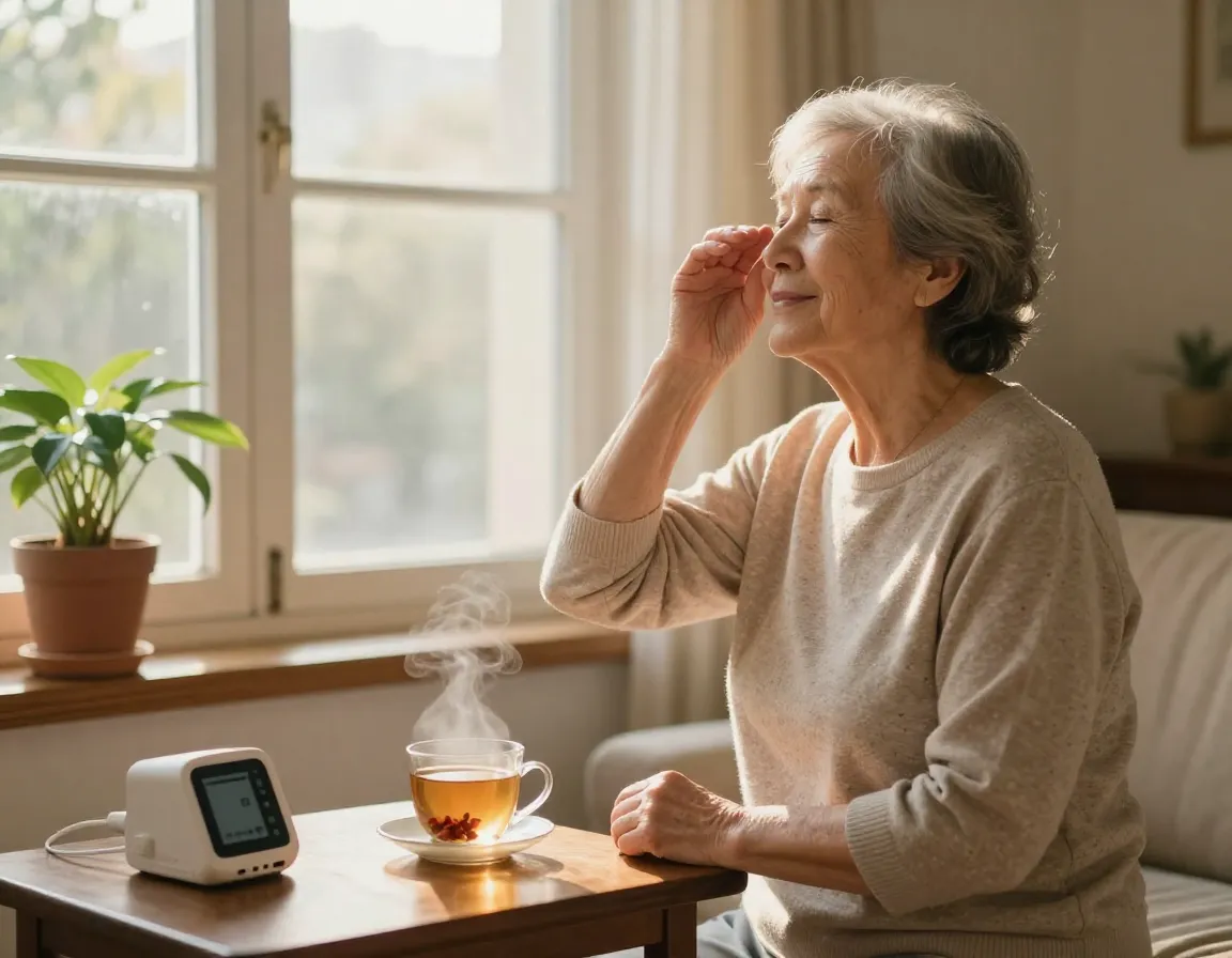 Elderly patient feeling less fatigued and short of breath at home
