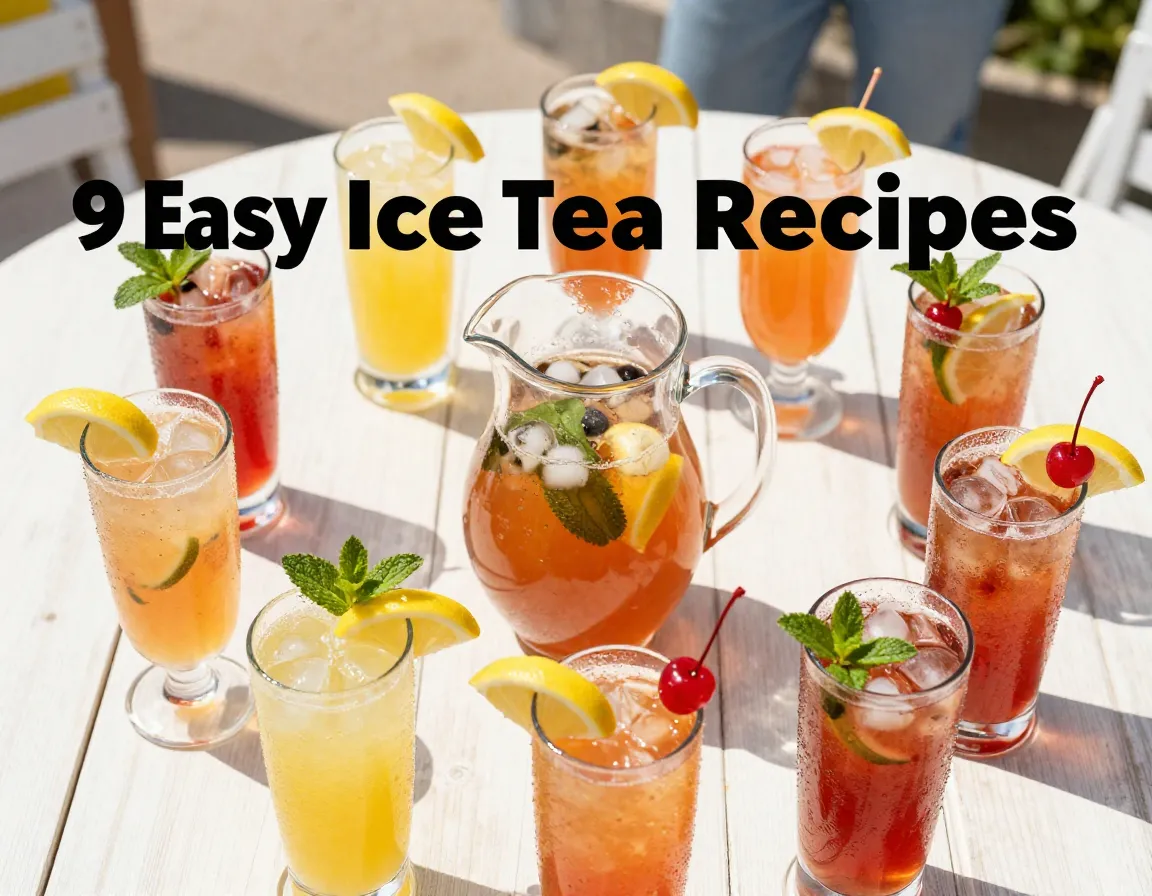 Nine colorful cocktail glasses party sunburst overhead shot
