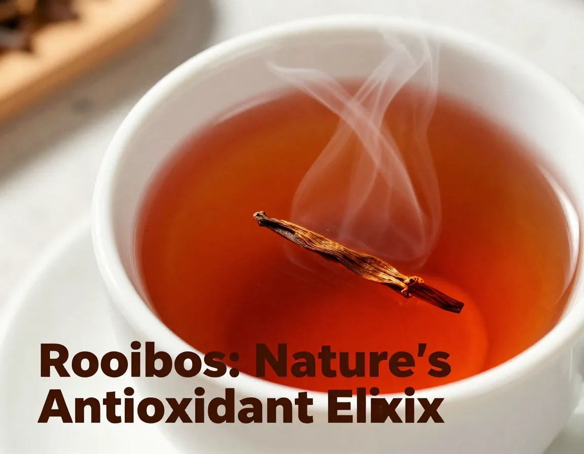 Rooibos tea health benefits antioxidant closeup macro steaming cup