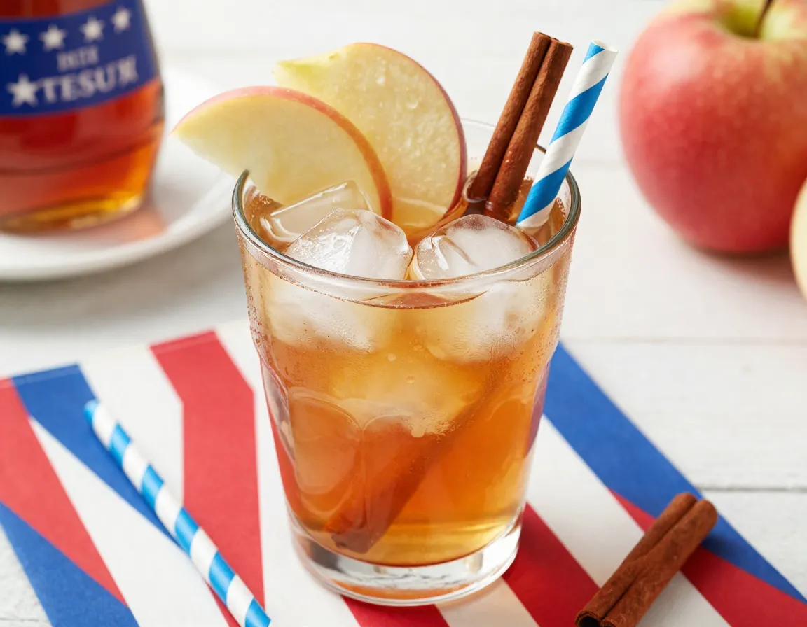 Boston tea party patriotic cocktail with apple and cinnamon