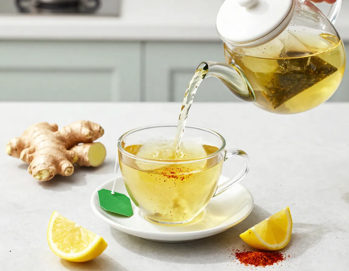 Metabolism boosting ginger green tea with lemon and cayenne
