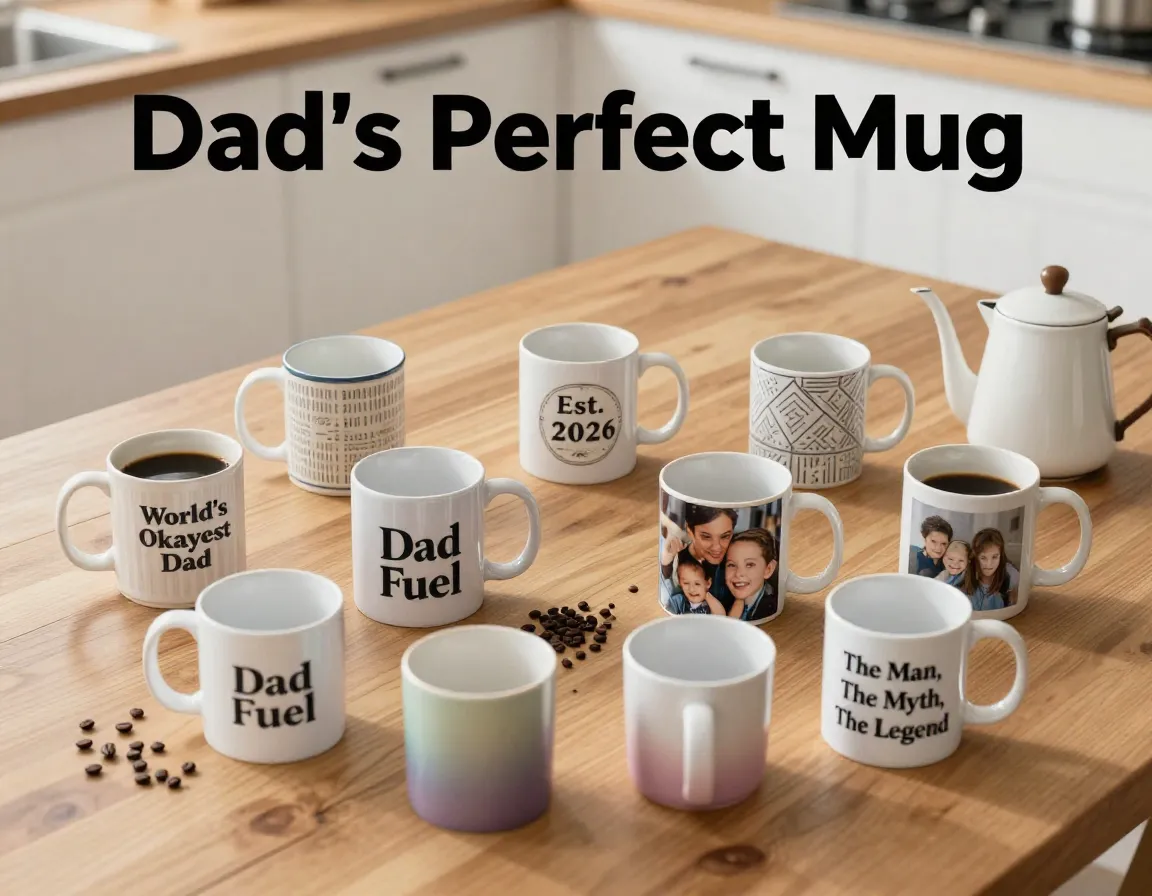 Semi circle nine diverse coffee mugs dad gift flatlay