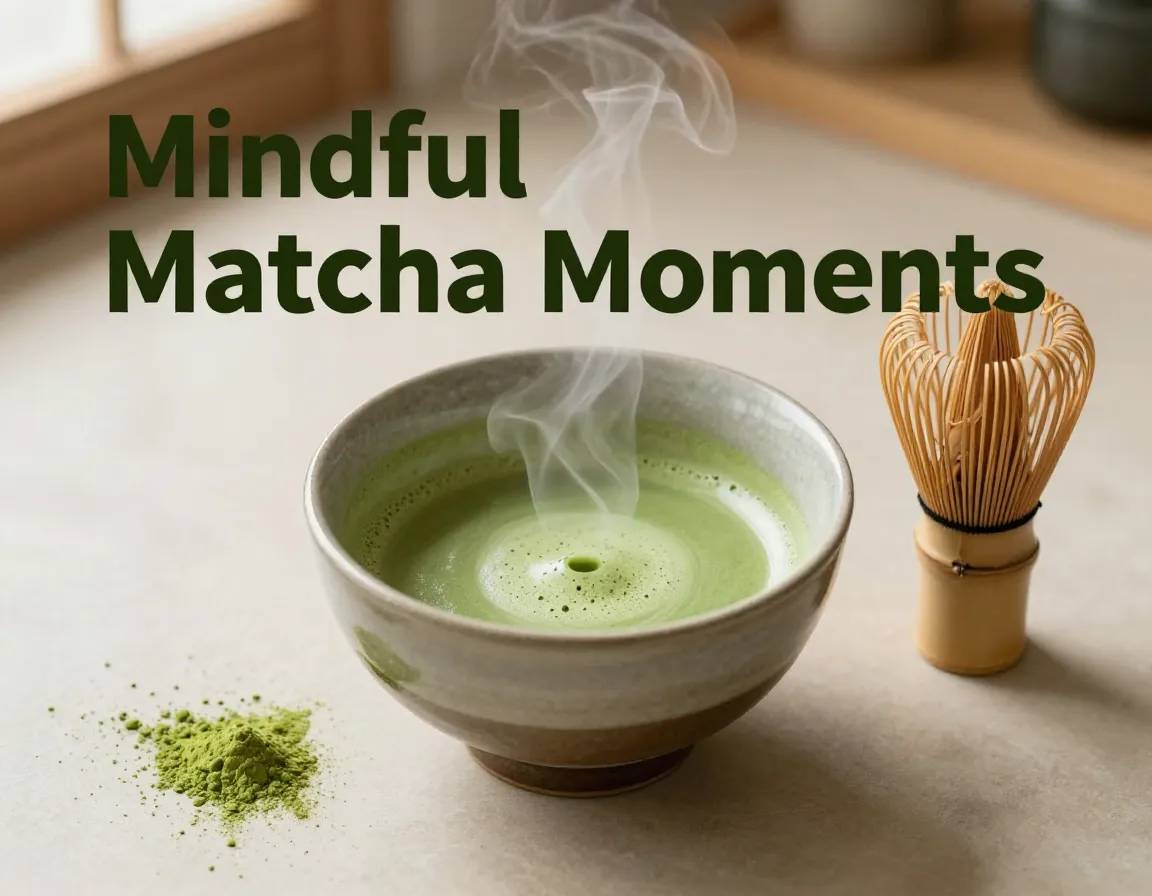 Ceremonial matcha bowl whisk steam morning ritual light