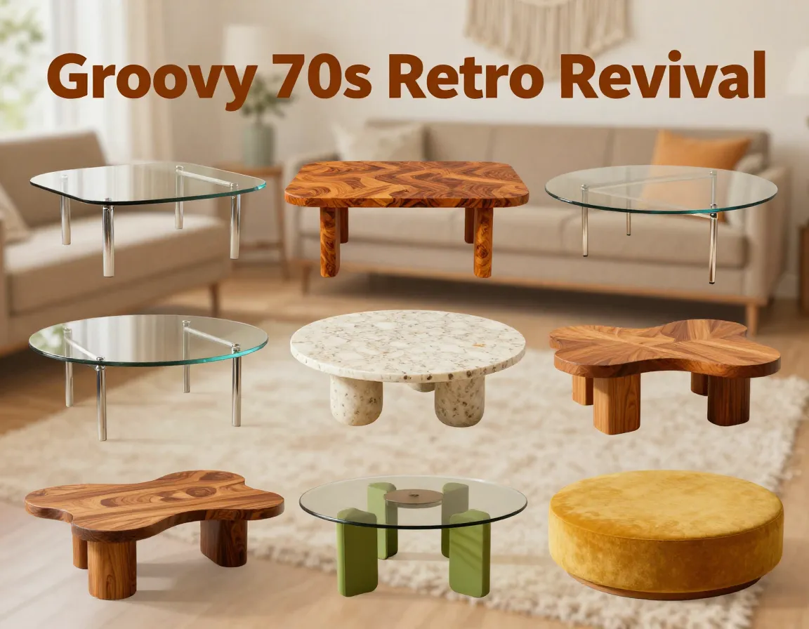 Nine groovy vintage seventies coffee tables retro revival collage