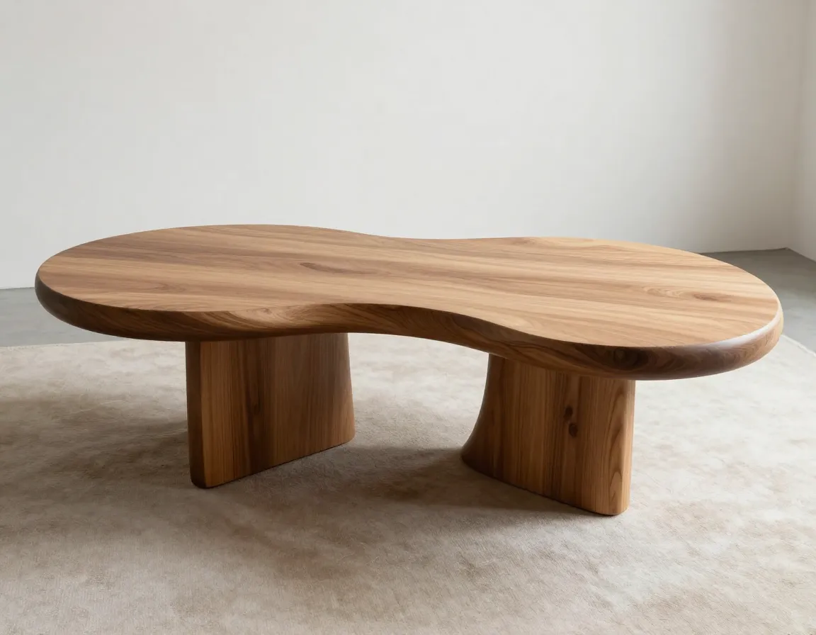 Organic curve creation coffee table kidney shape solid wood flow