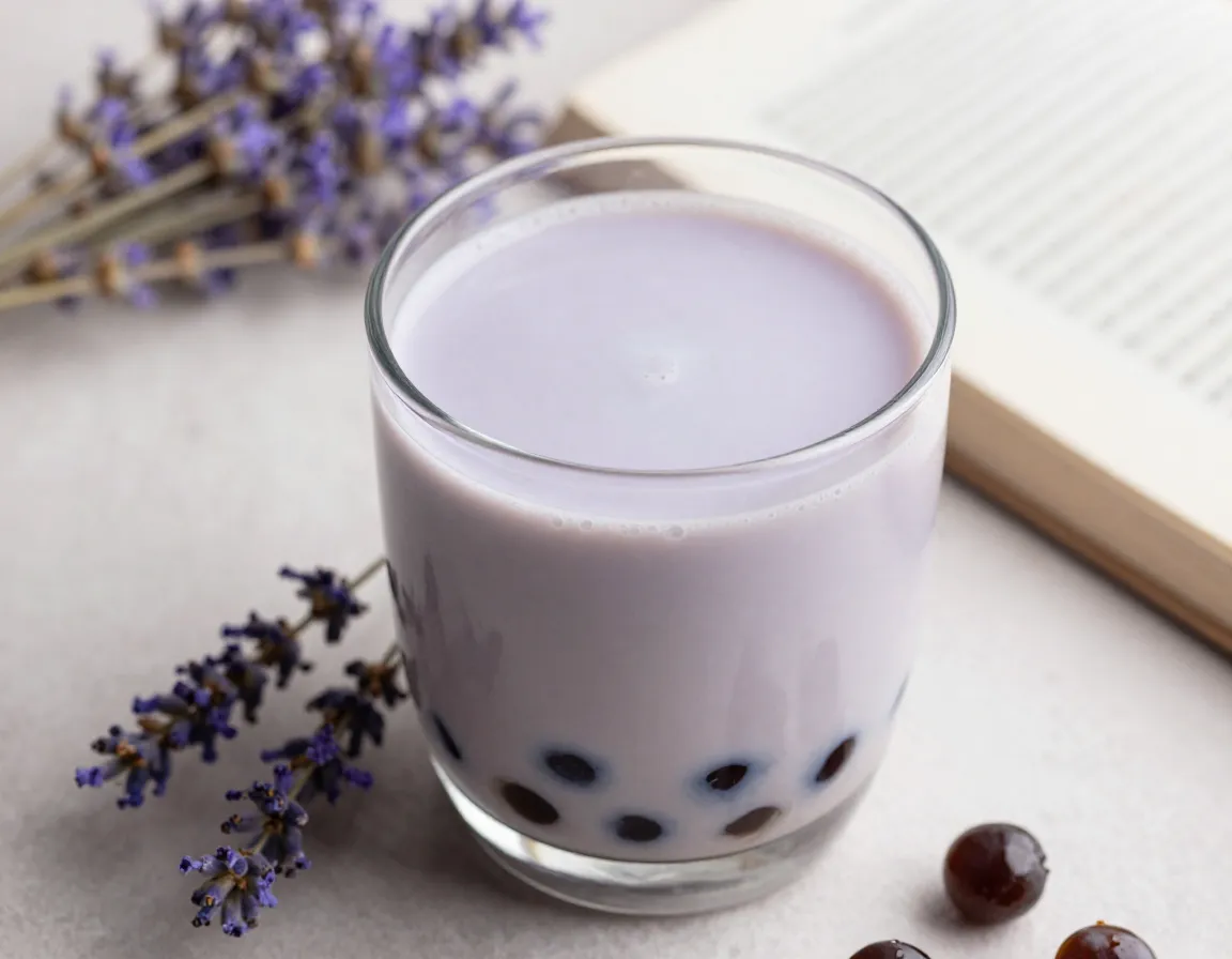 Elegant lavender honey milk tea with oat milk
