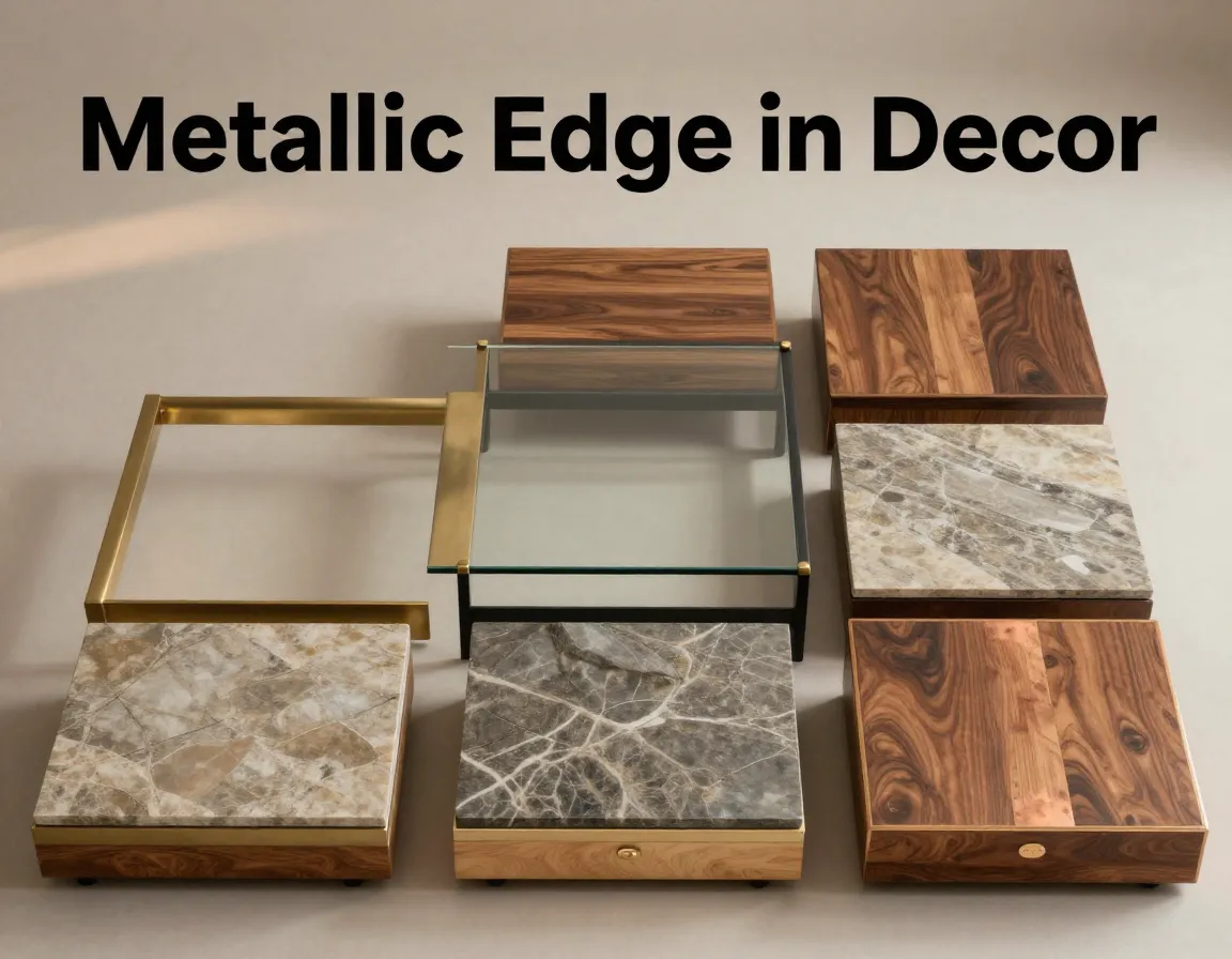 Brushed brass matte black walnut glass stone copper geometric grid