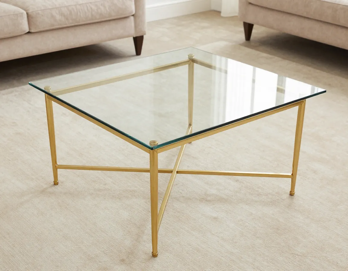Champagne gold and glass cocktail table elegant transparent surface