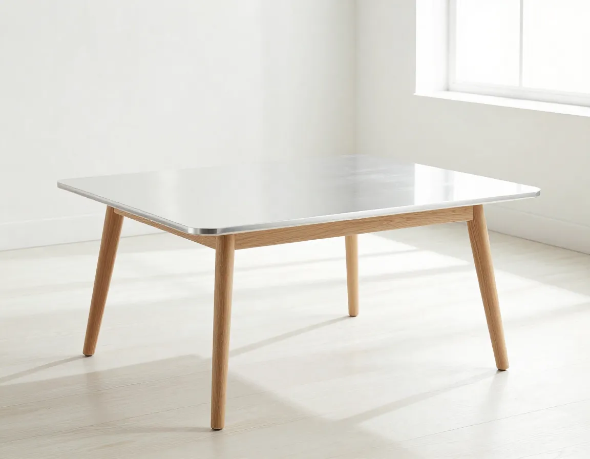 Aluminum and birch scandinavian style table lightweight natural combination
