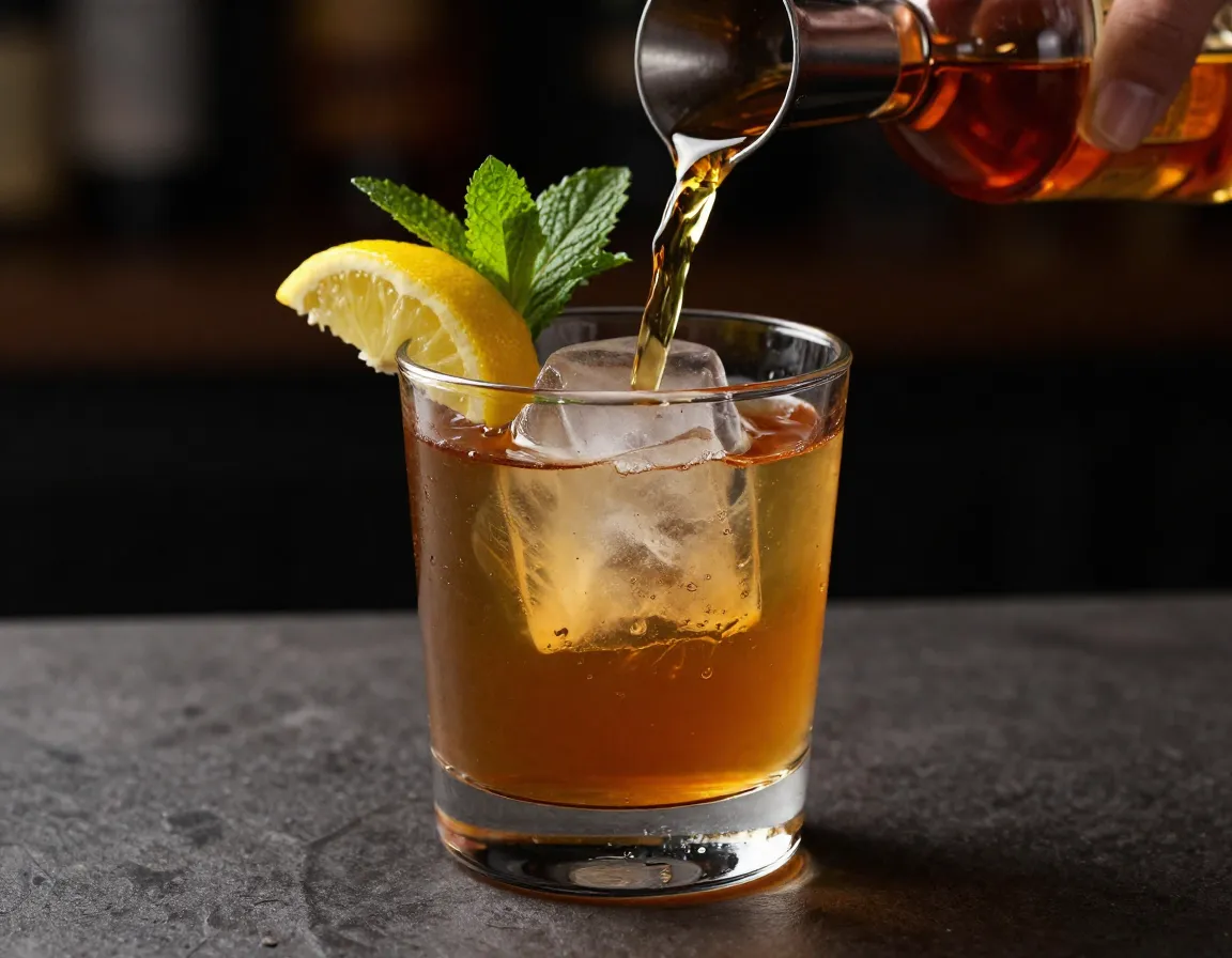 Sophisticated bourbon palmer cocktail with lemon and mint garnish