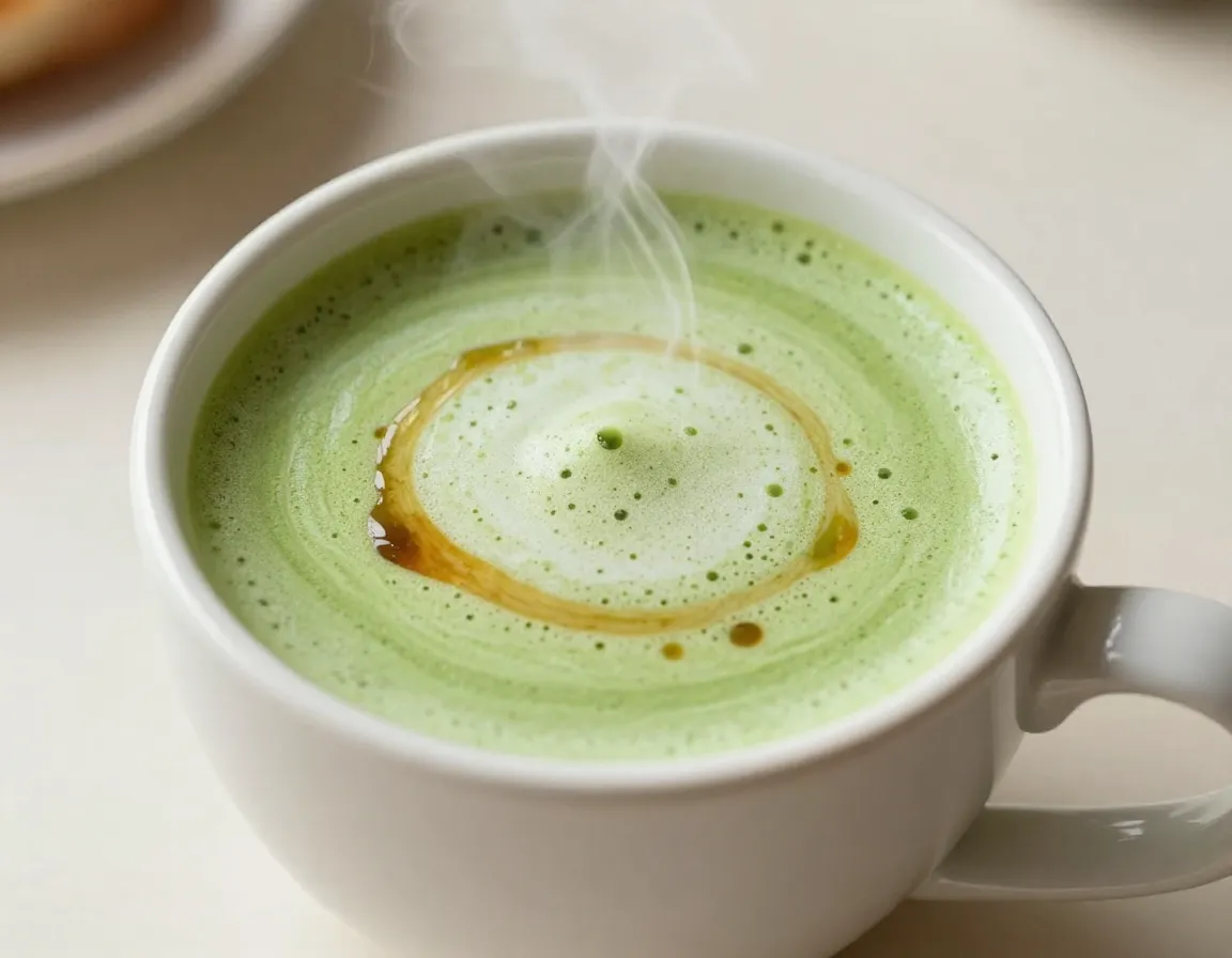 Classic beginner matcha latte with warm milk and simple ingredients