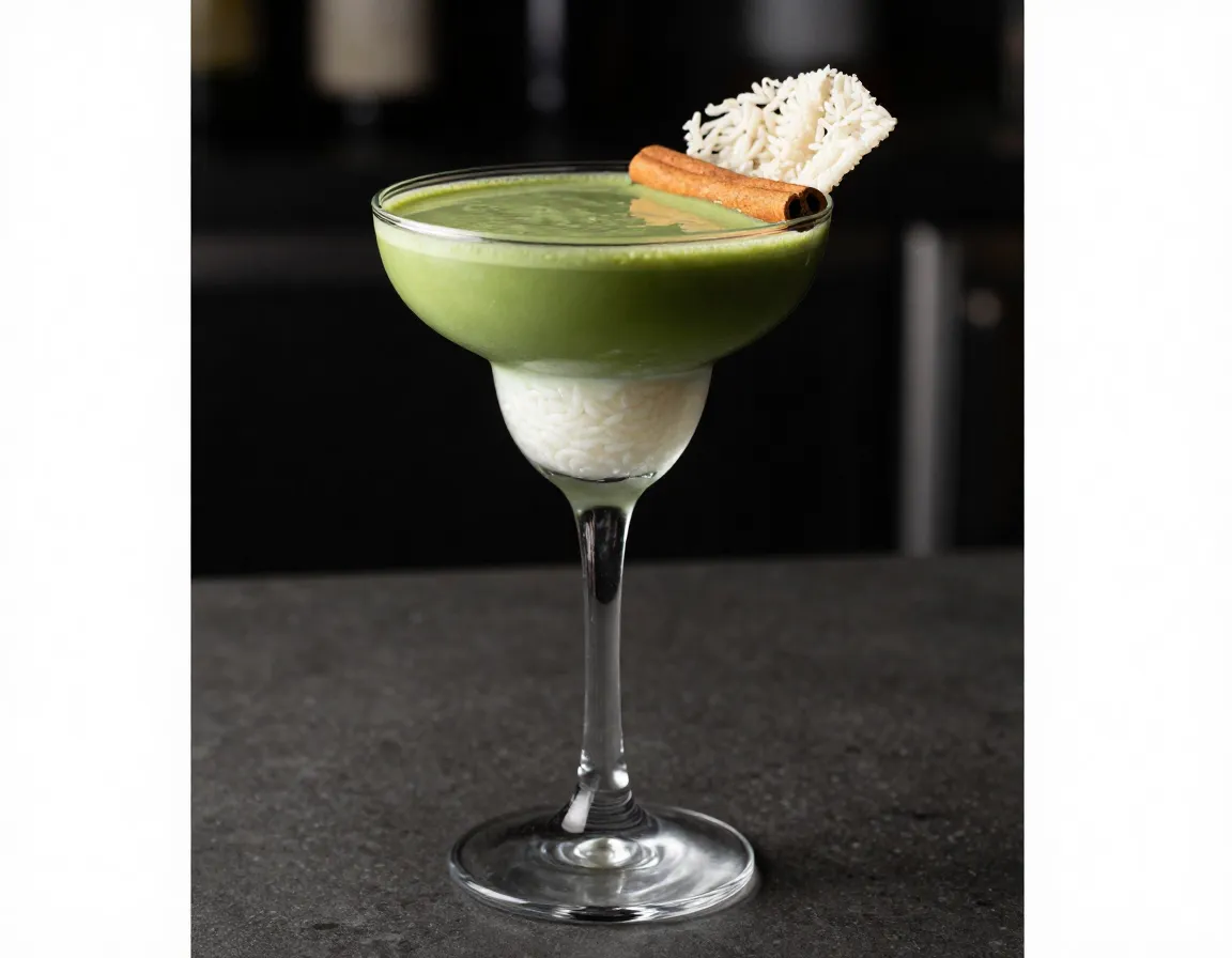 Horchata matcha mocktail with layered rice milk and coconut milk