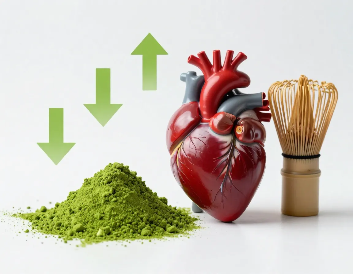 Heart health visualization with matcha reducing cholesterol and improving circulation