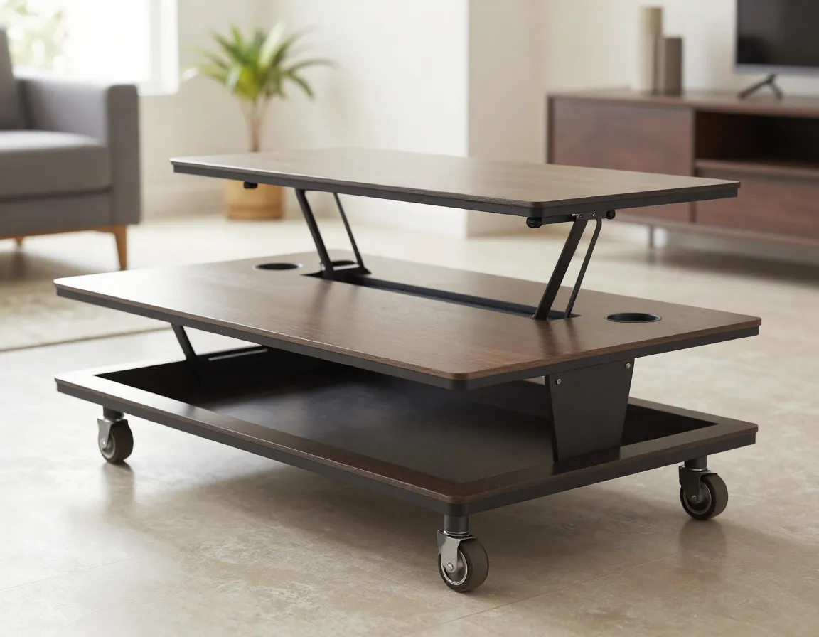 Povison lift top coffee table with locking wheels in open plan room