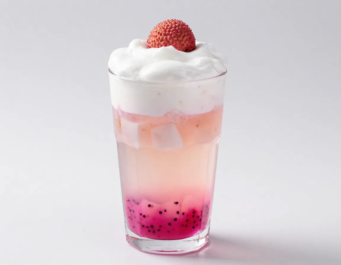 Visually stunning dragon fruit lychee tea with coconut cloud foam
