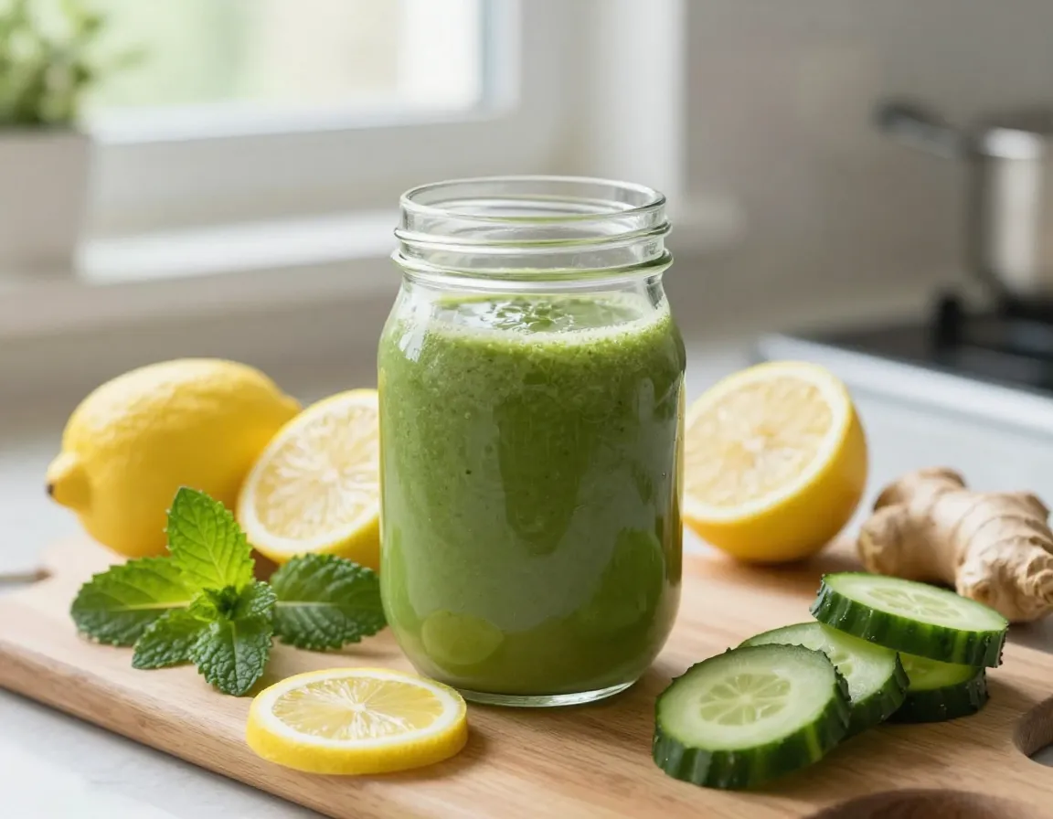Liver health and detoxification support with matcha and fresh produce
