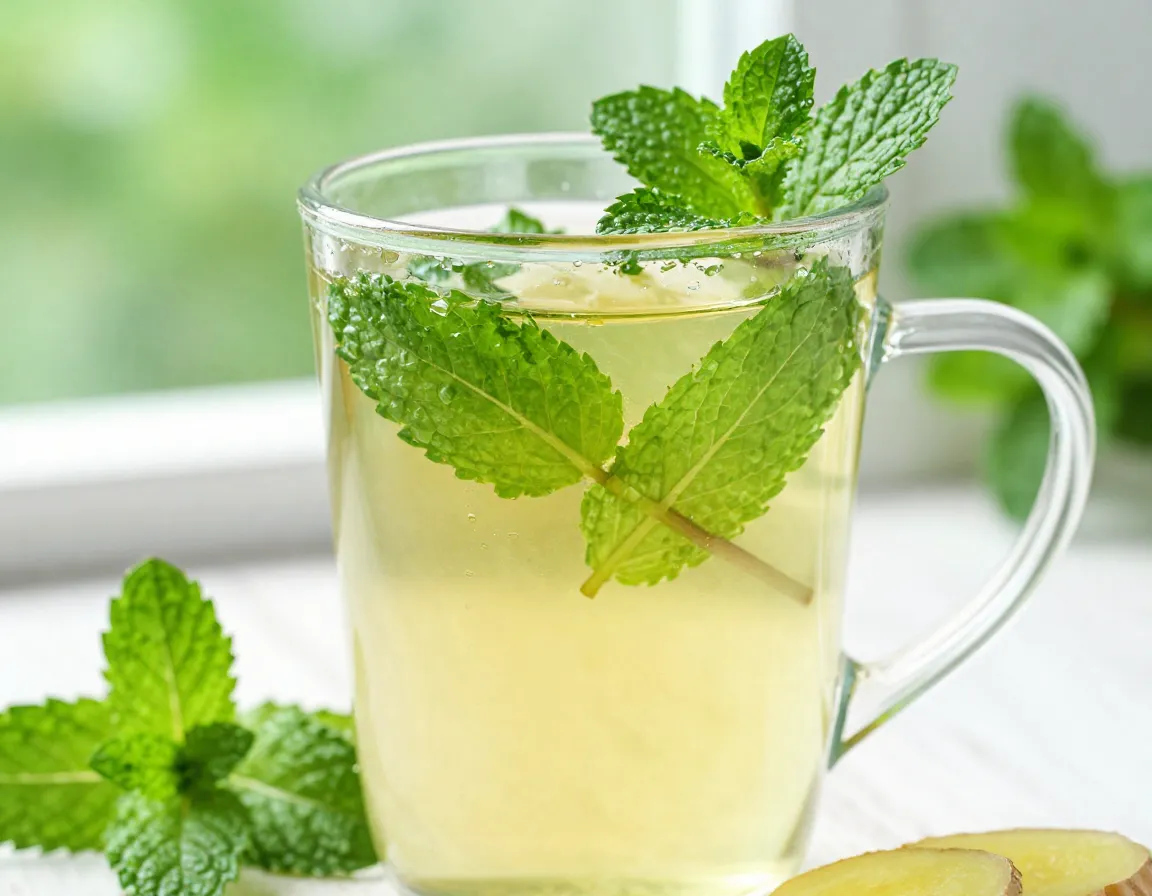 Refreshing ginger mint tea with fresh mint garnish