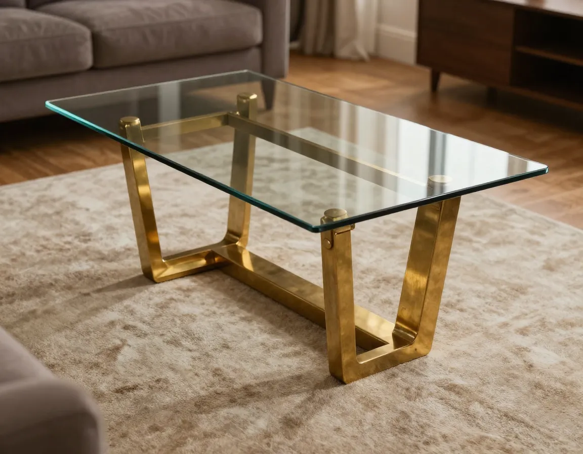 Mixed metal masterpiece brass legs steel frame clear glass top