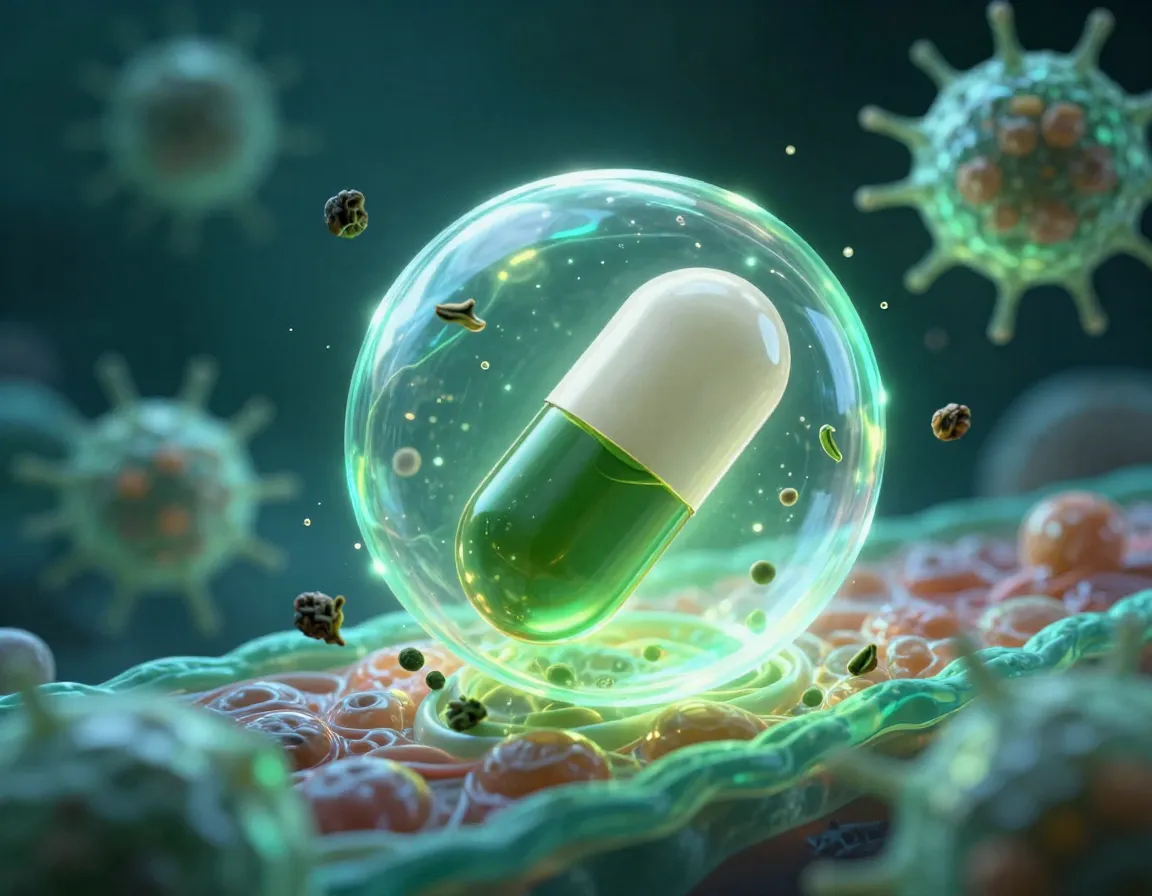 Provides superior antioxidant protection cellular shield abstract scientific visualization