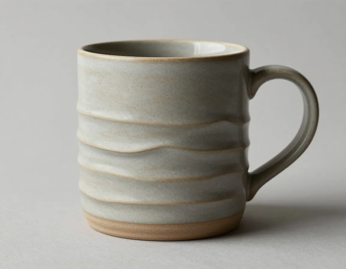 Mountain ridge texture oatmeal gray ceramic mug studio shot