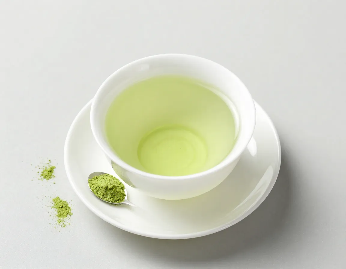 Pale green ginger green tea in a cup with coconut oil