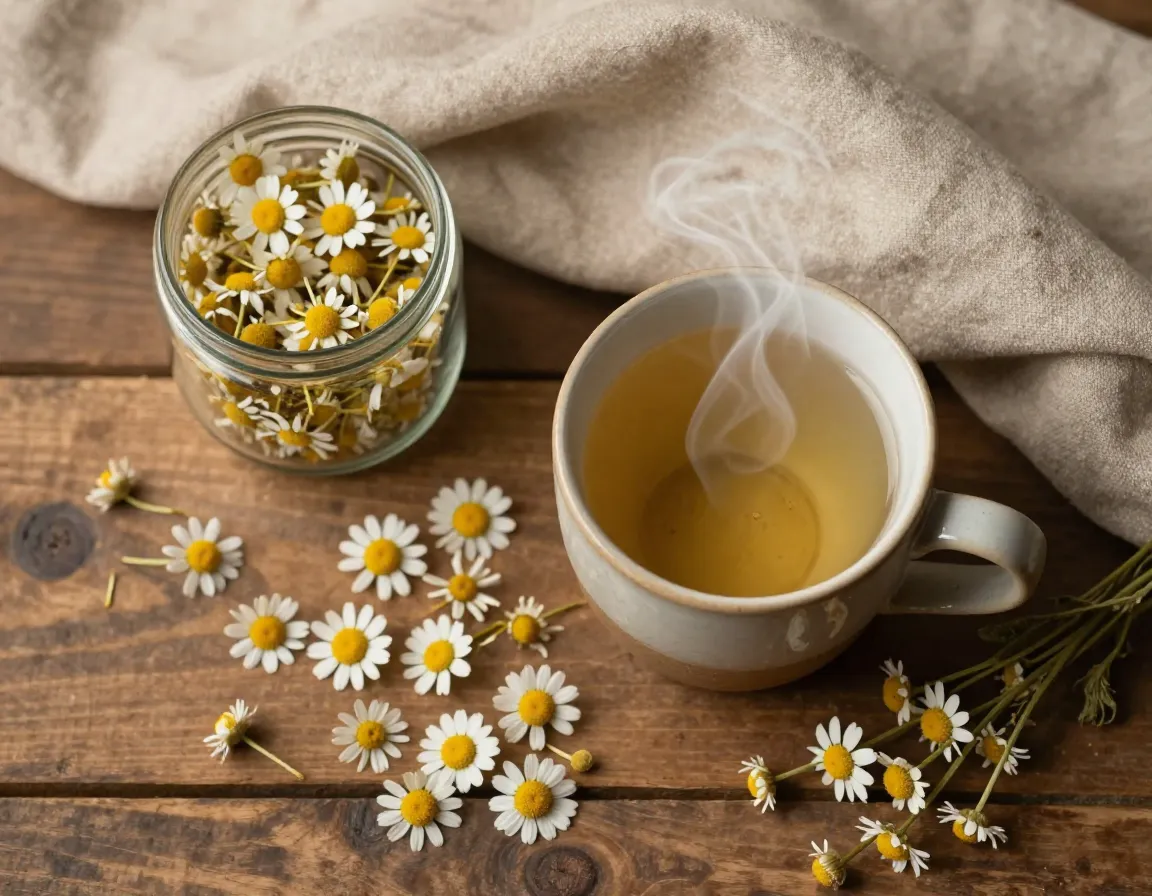Chamomile flowers white daisy petals sleep aid bedtime tranquility