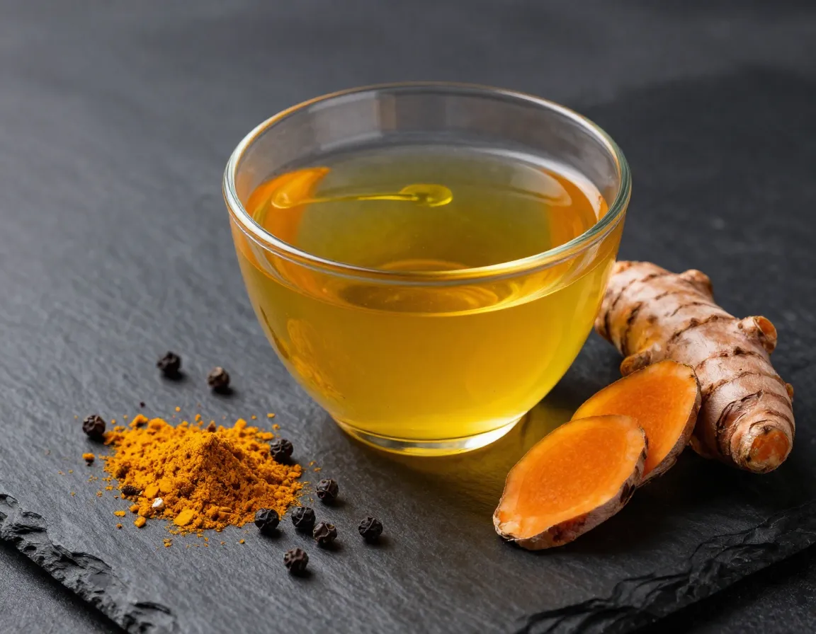 Turmeric tea golden yellow with black pepper anti inflammatory health