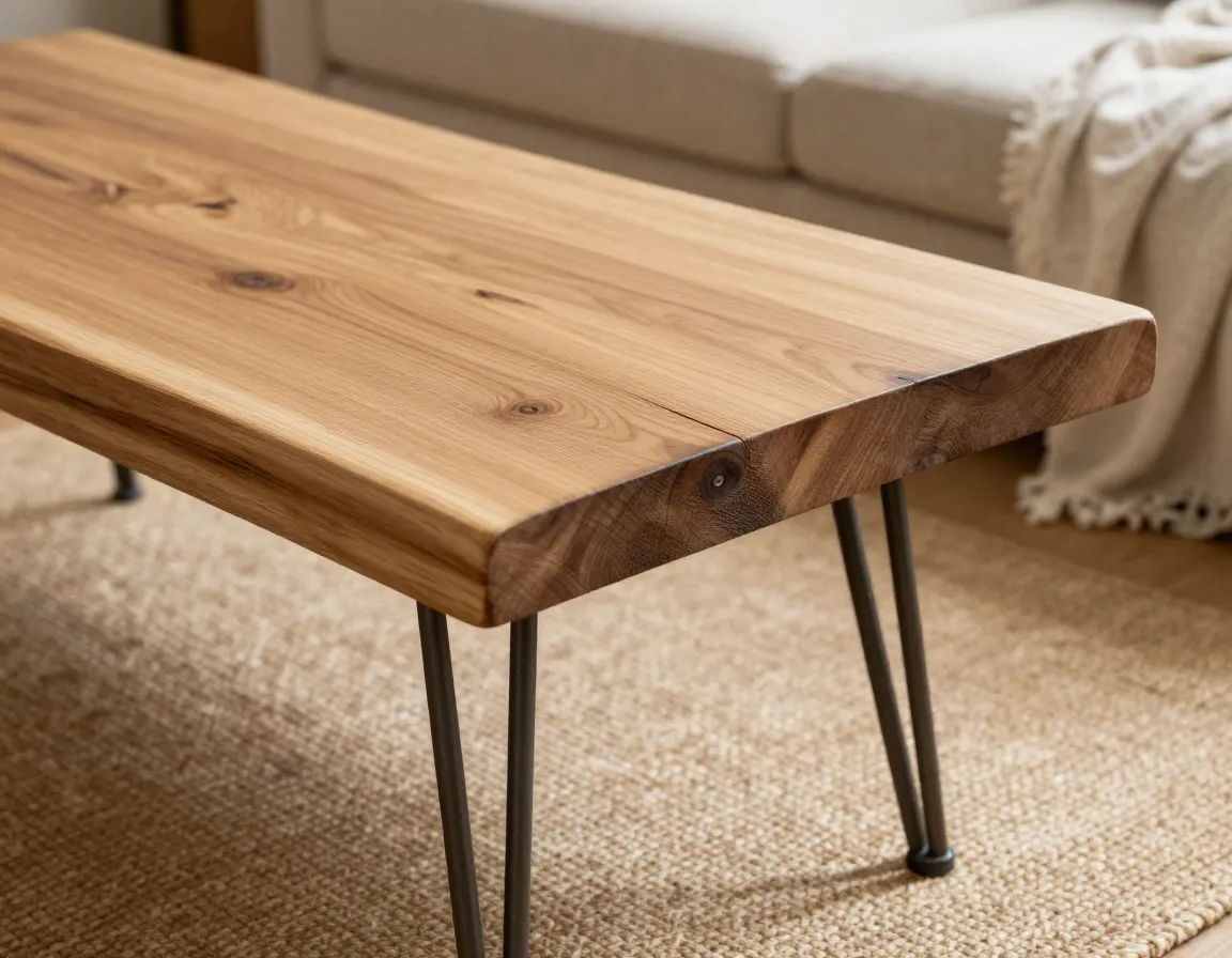 Rustic pine coffee table live edge hairpin legs