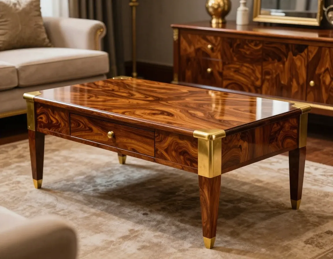 Vintage rosewood coffee table brass accent details