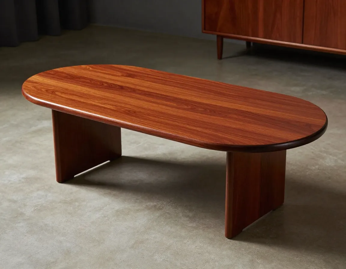 Boomerang shaped solid mahogany coffee table splayed legs