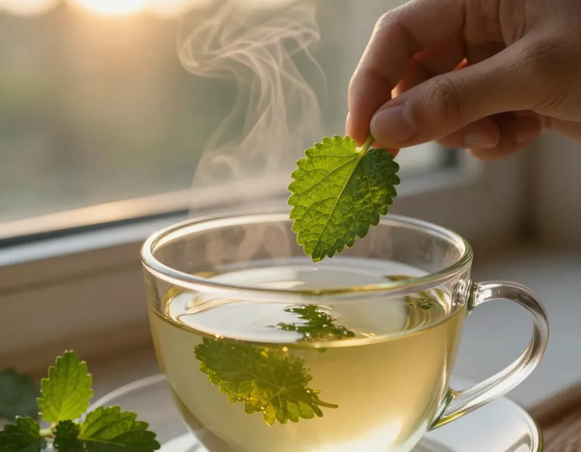 Lemon balm fresh green leaves stress relief aromatic evening cup