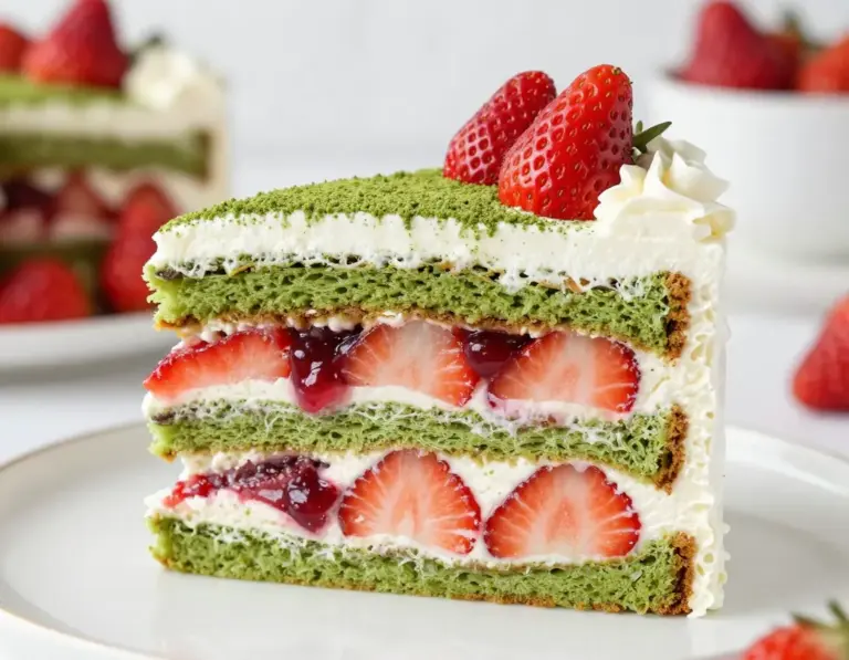 Featured Green Tea Strawberry Shortcake Layered With Cream And Berries