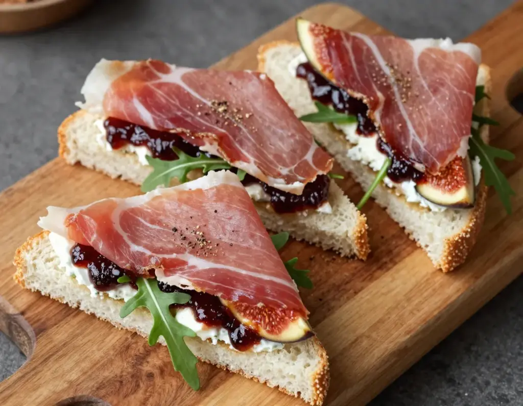Prosciutto and fig jam gourmet triangle sandwich