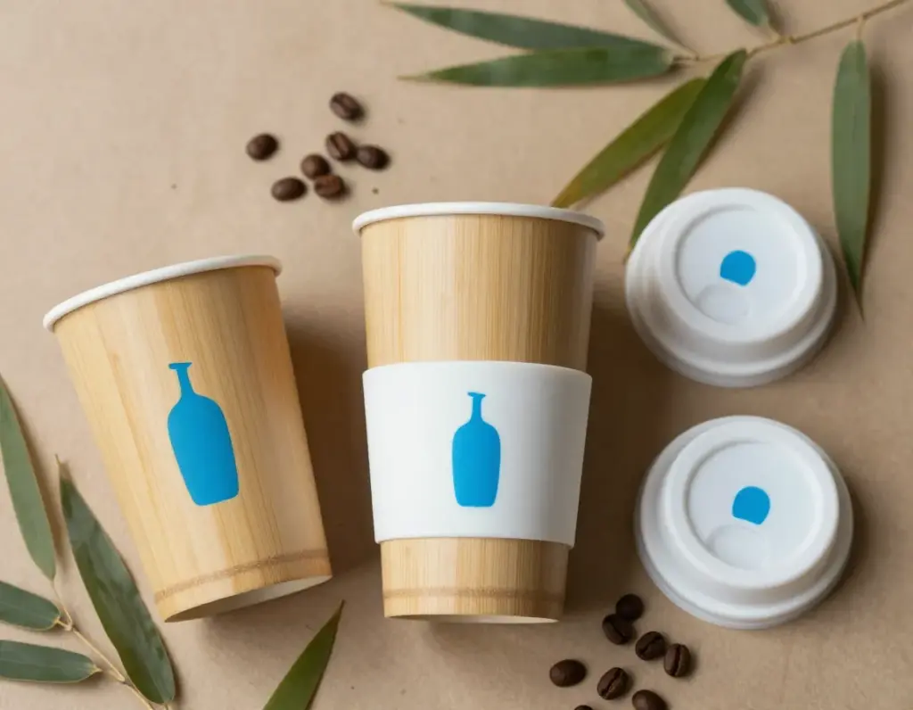 Eco friendly blue bottle bamboo fiber cup with silicone sleeve