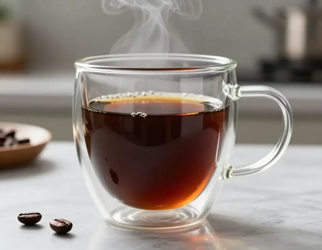 Double wall borosilicate glass mug with coffee
