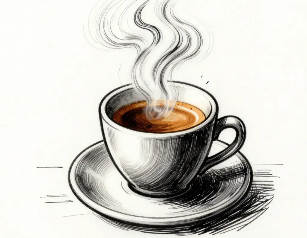 Small espresso cup with swirling dynamic steam on saucer